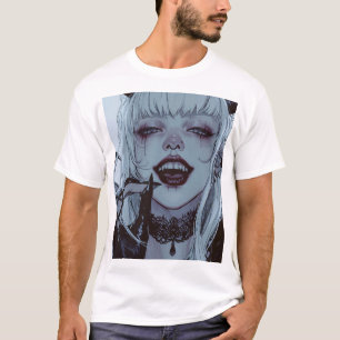 Camiseta Garota assustadora com cabelo branco e S perturbad