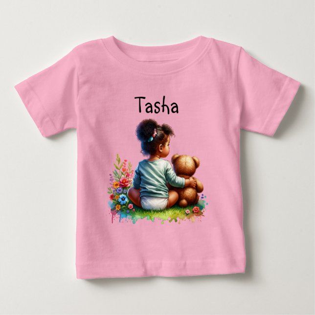 Camiseta Garota Bebê e seu Urso Teddy | Personalizado (Frente)