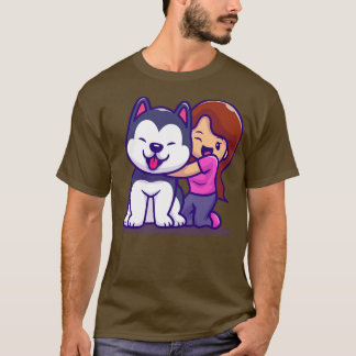 Camiseta Garota Bonita Com Cachorro Rouco