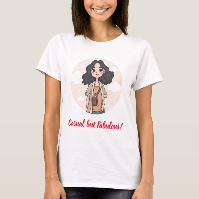 Camiseta Garota bonita com roupa casual (Frente)