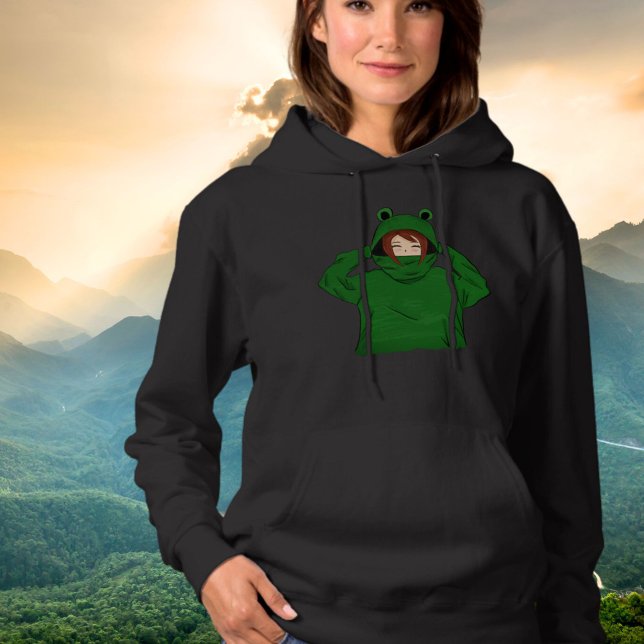 Camiseta Garota Bonita com Sapo Verde Hoody Desenhando Hood (Criador carregado)
