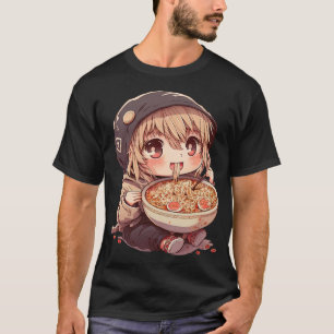 Camiseta Garota Bonita Comendo Ramen Noodles Kawaii Animes