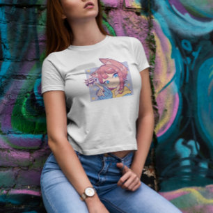 Camiseta Garota Bonita De Animação Com Orelhas De Gato