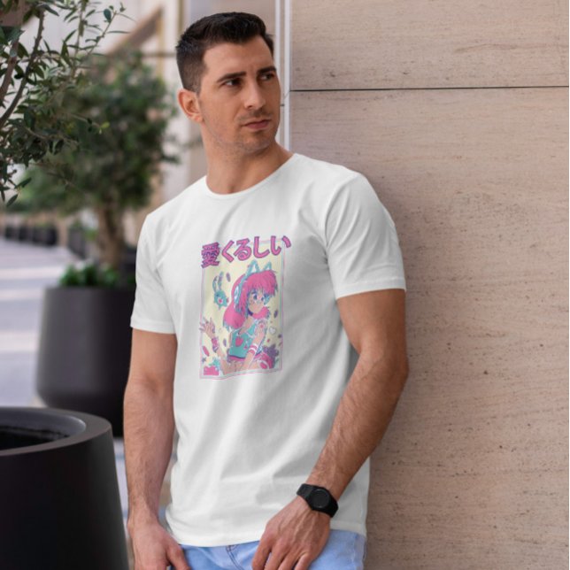 Camiseta Garota Bonita De Animação Em Orelhas De Gato (Criador carregado)