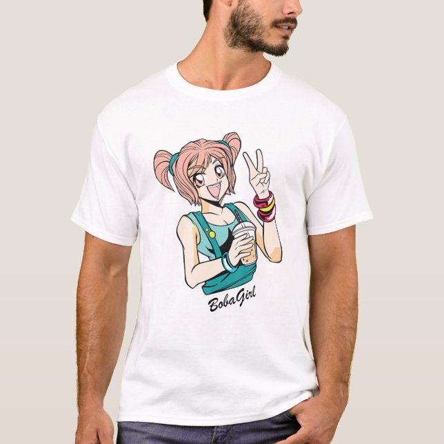 Camiseta Garota Bonita De Boba Bebendo Um Chá De Bolha (Frente)