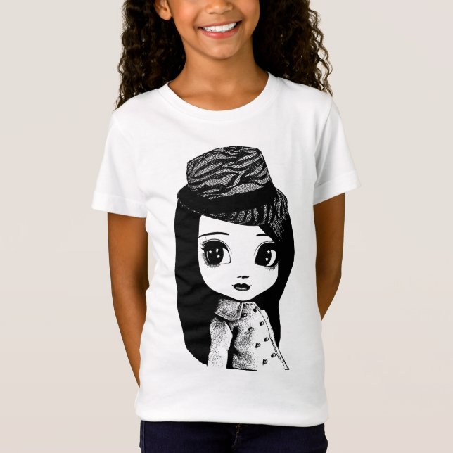 Camiseta Garota Bonita de Olhos Grande que Fedora de Arte O (Frente)