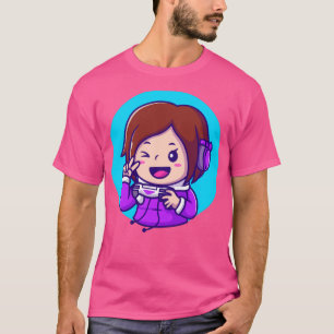 Camiseta Garota Bonita Jogando Segurando Joystick Com Paz D