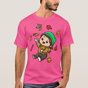 Camiseta Garota Bonita No Cartoon De Outono
