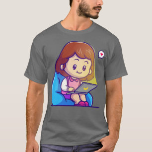 Camiseta Garota Bonita Sentada Jogando Cartografia de Lapto