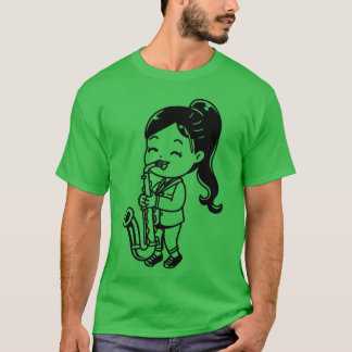 Camiseta Garota Cartoonista de Saofone engraçada