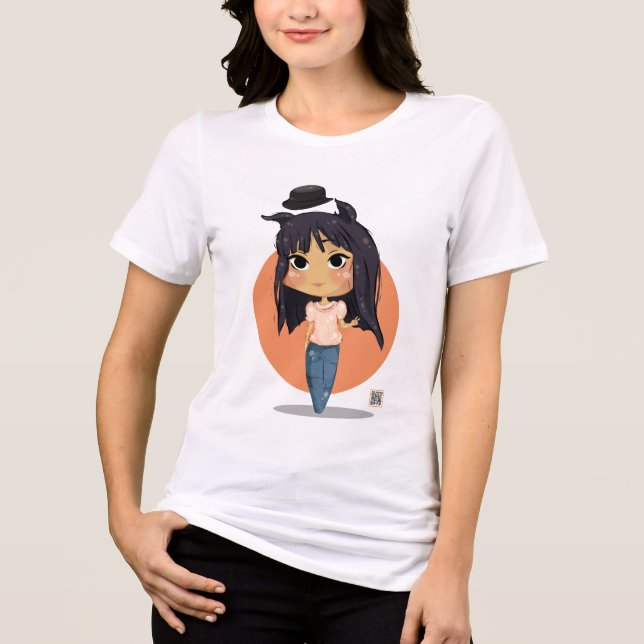 Camiseta Garota Chibi com Cabelo de Orelha de Gato (Frente)