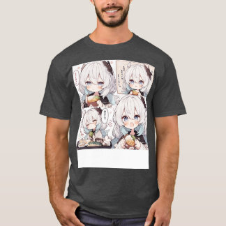 Camiseta Garota Chibi tenta comer comida