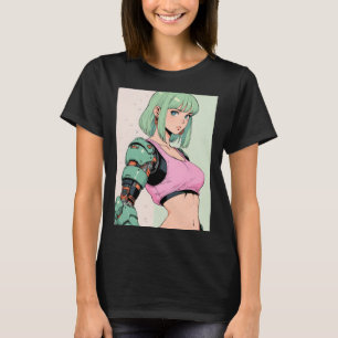 Camiseta Garota Cibernética de Anime Retrô Moda de Rua Futu