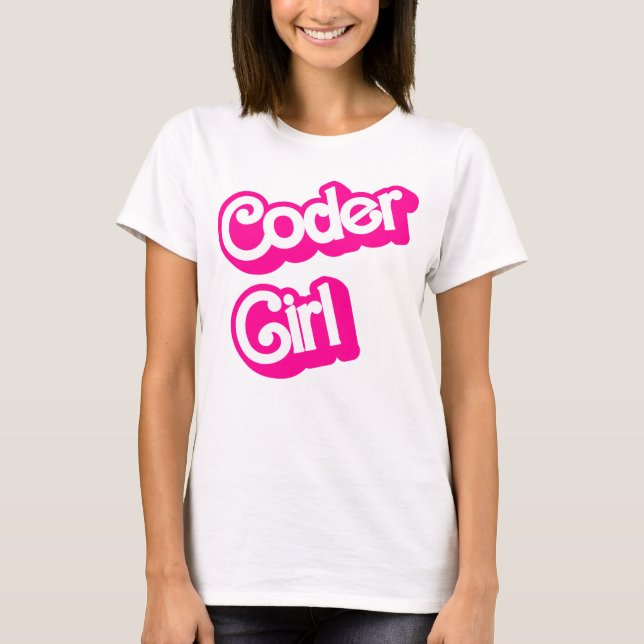 Camiseta Garota Codificadora Rosa Geeka de Computador Progr (Frente)
