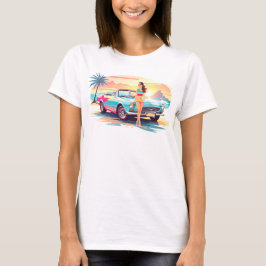 Camiseta Garota com carro e natureza dos sonhos