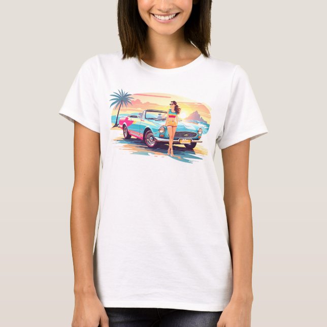 Camiseta Garota com carro e natureza dos sonhos (Frente)