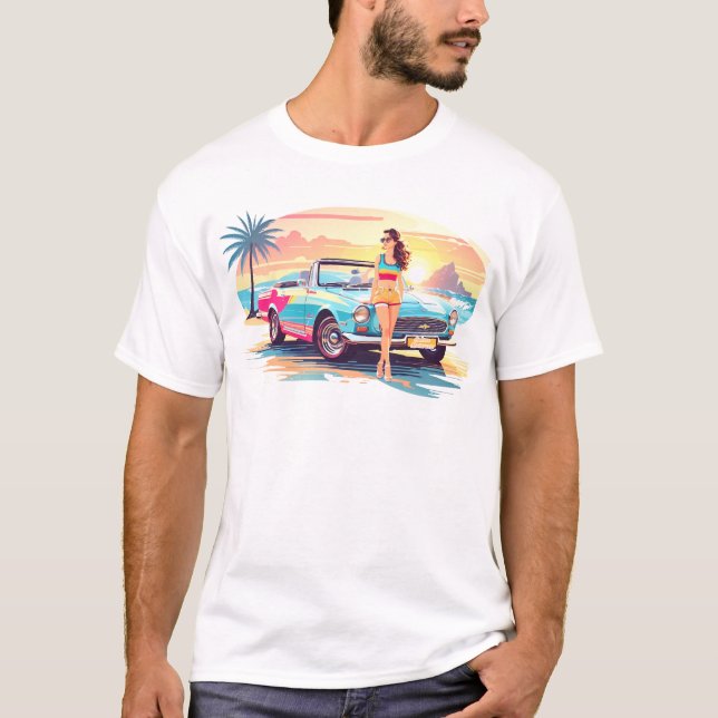 Camiseta Garota com carro e natureza dos sonhos (Frente)