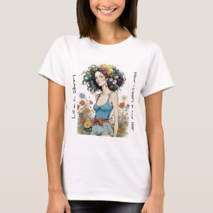 Camiseta Garota com flores silvestres no cabelo