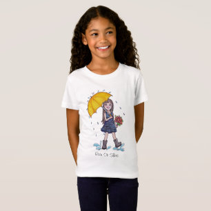 Camiseta Garota Com Guarda-Chuva Amarela Em Aquarela