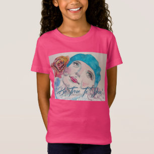 Camiseta Garota Com Rosa vermelha De Beret Ser Garotas Verd