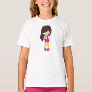 Camiseta Garota Com Sorvete, Cabelo Marrom, Garota Bonita
