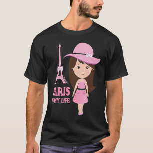 Camiseta Garota Comprada doce em Paris, Torre Eiffel Rosa T