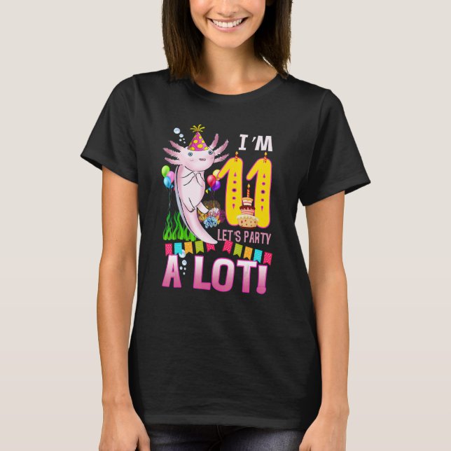 Camiseta Garota da Festa de aniversário Axolotl de 11 anos (Frente)