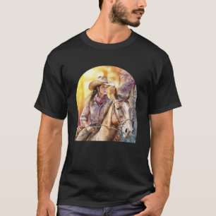 Camiseta Garota d'água cavalgando seu cavalo em um su brilh
