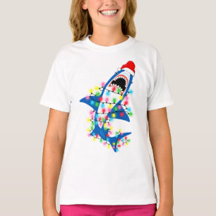 Camiseta Garota das Luzes de Natal dos Tubarões Papais noe