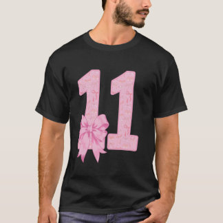 Camiseta Garota de 11 Anos de Aniversário Coquete Laço Rosa