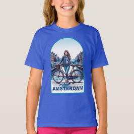 Camiseta Garota de Amsterdã com bicicleta na ponte