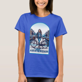 Camiseta Garota de Amsterdã com bicicleta na ponte