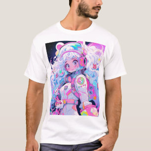 Camiseta Garota de Anime Astronauta Espacial Pastel Kawaii