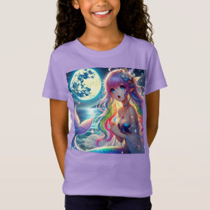 Camiseta Garota de Anime Cantando Luar Pixie Sereia Arco-ír