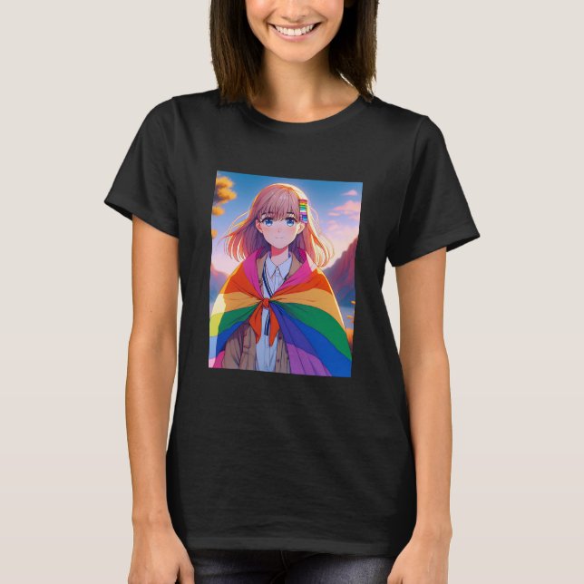 Camiseta Garota de Anime com Cape LGBTQIA+ (Frente)
