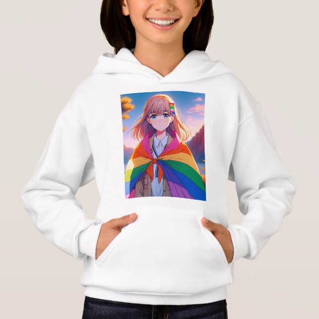 Camiseta Garota de Anime com Cape LGBTQIA+ (Frente)