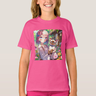 Camiseta Garota de Anime e Gato Siamês
