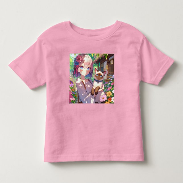 Camiseta Garota de Anime e Gato Siamês (Frente)