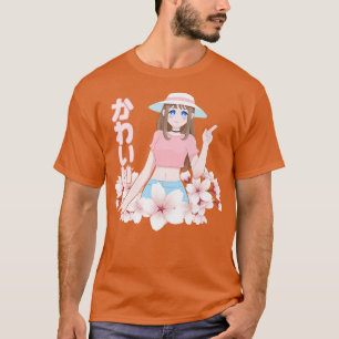 Camiseta Garota de anime Kawaii Estilo japonês Flor Sakura