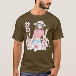 Camiseta Garota de anime Kawaii Estilo japonês Flor Sakura