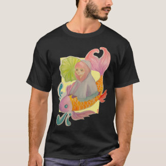 Camiseta Garota de anime montando um peixe koi