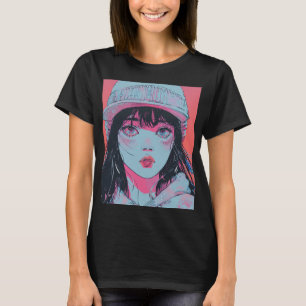 Camiseta Garota de Anime Pastel com Arte de Touca