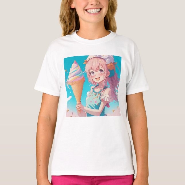 Camiseta Garota de anime Whimsical com Cone Sorvete (Frente)
