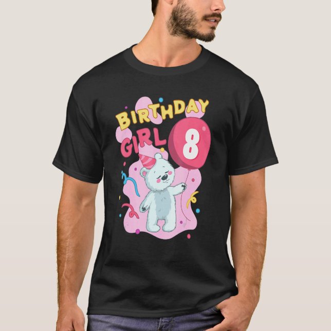 Camiseta Garota de aniversário 8 ursinho doce Motif Filha d (Frente)