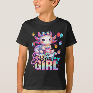 Camiseta Garota de Aniversário Bonita Axolotl Festa de aniv