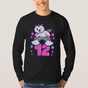 Camiseta Garota de aniversário de 12 anos, gato, unicórnio,