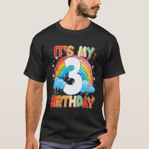Camiseta Garota De Aniversário De 3 Anos Arco-Íris Para Rap