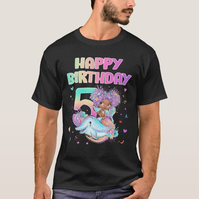 Camiseta Garota de Aniversário de 5 Anos Presente Sereia 5  (Frente)