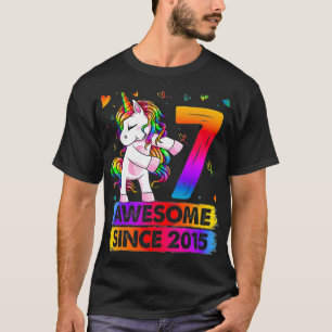 Camiseta Garota de aniversário de 7 anos do Unicórnio Flosn
