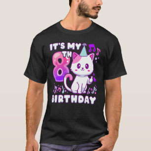 Camiseta Garota de aniversário de 8 anos, gatinha com pop c